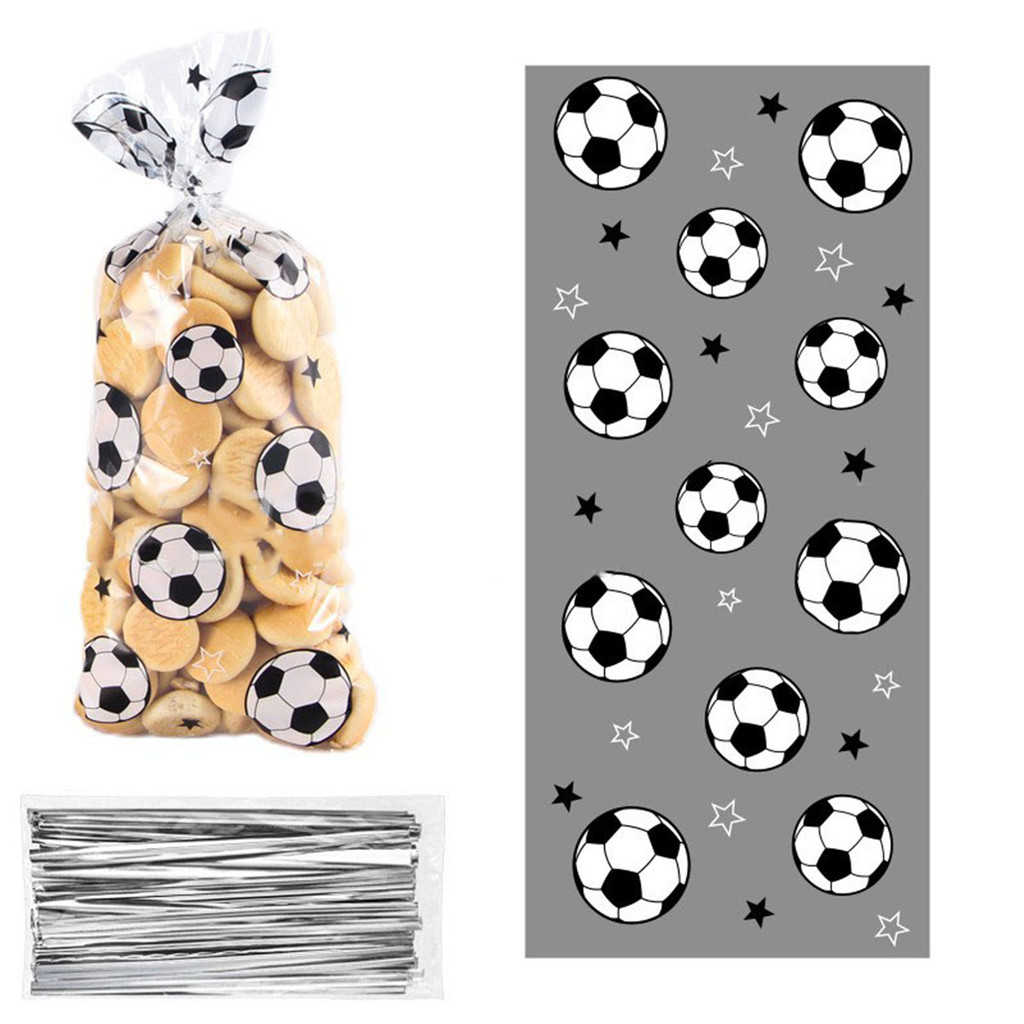 

50/25Pcs Football Party Cookie Gift Bags Party Candy Treat Bag Kids Soccer Theme Birthday Decoration Supplies