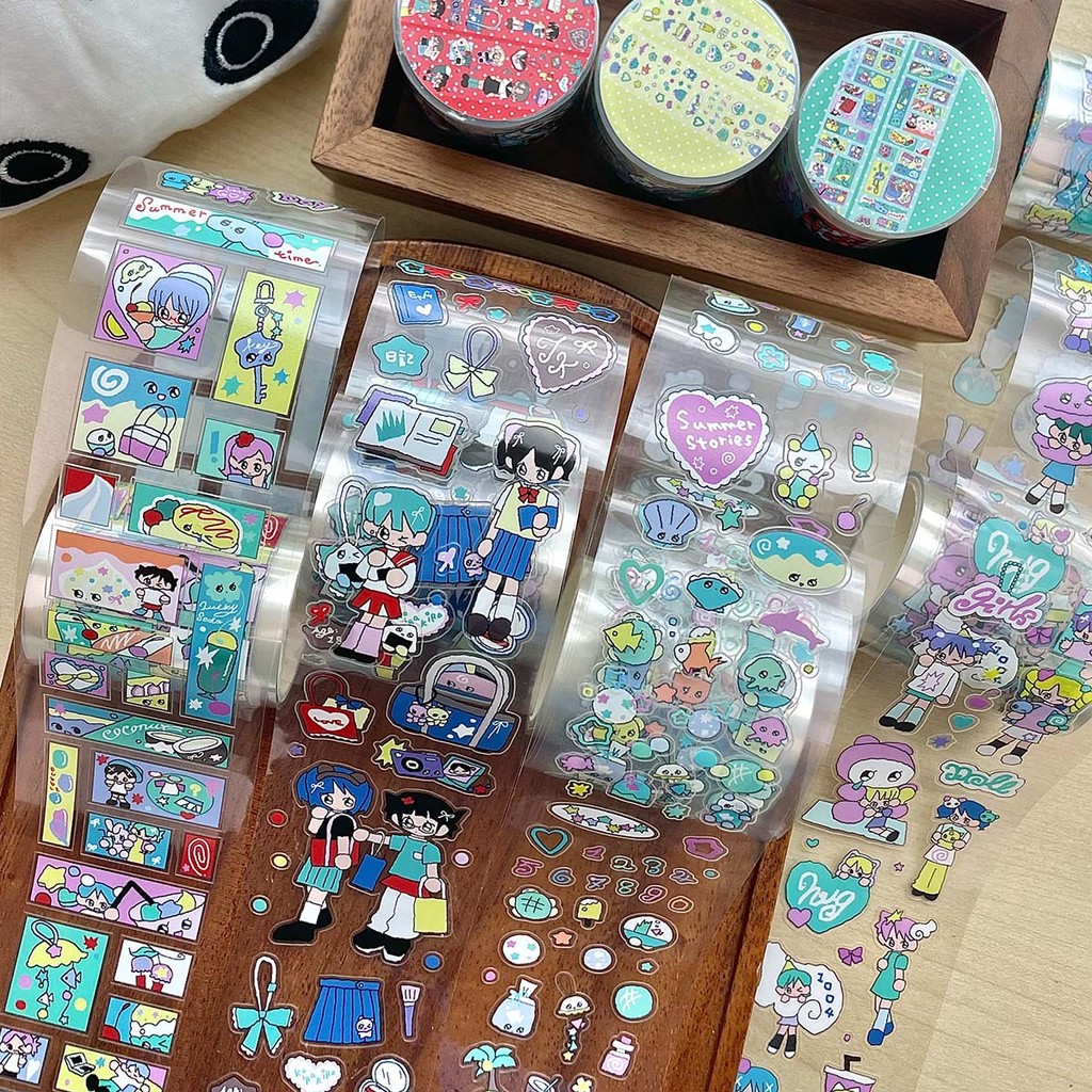 

Summer New Doodle Character Stickers PET Deco Sticker Tapes Cute Scrapbook Journal Washi Tape Decor Supplies Journey