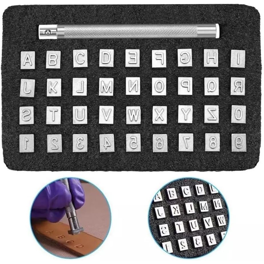 

Leather Craft Stamping Tools 36pcs Leather Stamping Kit Alphabet Number Capital Letter Pattern Stamps for Clay DIY Leathercraft
