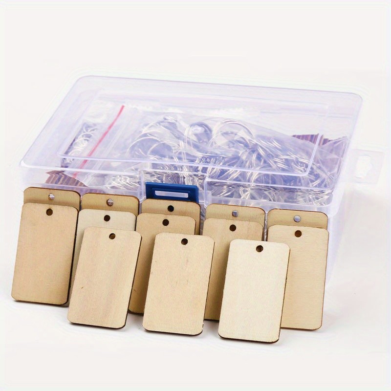 

300pcs Rectangular Cut Slices Wooden Keychain Hanging Tags DIY Ornaments Painting Carving Material Pendant Making Accessories
