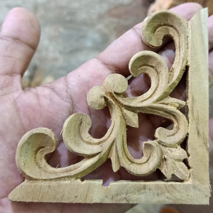 Ukiran Sudut Kayu Jati Tempel Ornamen Tempelan Dinding Motif Daun List - IRK