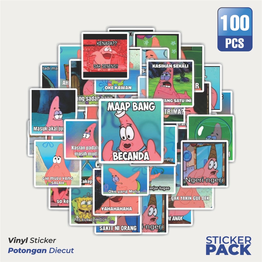 

MURAH 100 PCS Stiker Patrick Meme V3 Waterproof Aesthetic- Untuk Laptop, Motor, dan Helm - Paper Stationery Pack