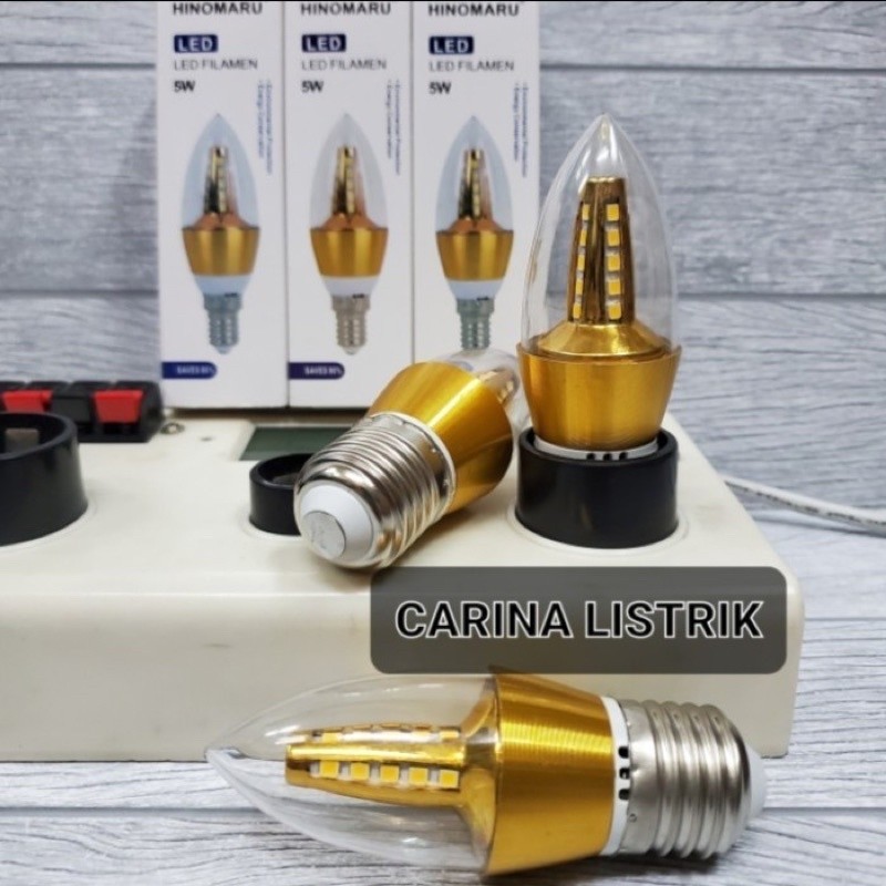 hinomaru Lampu LED Candle 5w 5 watt E27 KUNING filamen 3000k WW