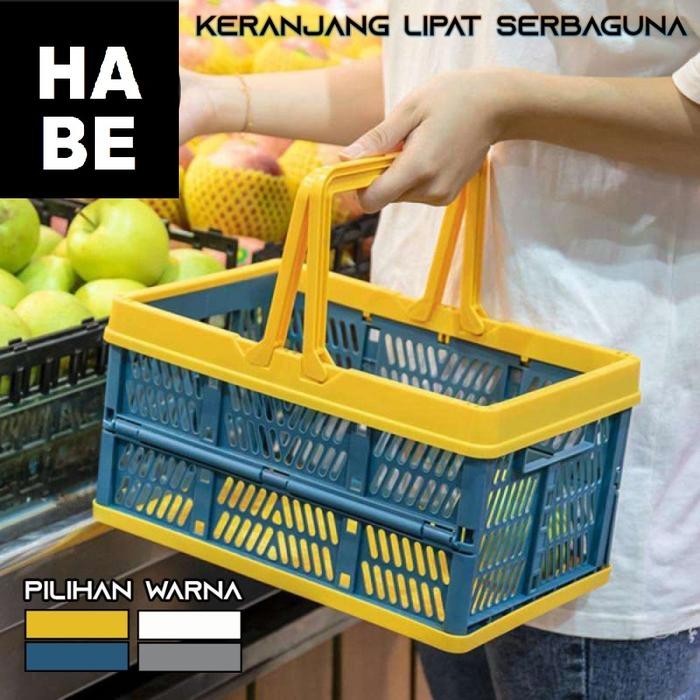

HABE Keranjang Lipat Belanja Serbaguna Shopping Foldable Basket Penyimpanan Plastik - Hijau-Kuning M
