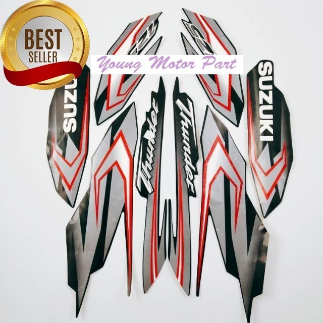 Striping stiker polet motor suzuki thunder 125 hitam 2009 2010 list body motor standar berkualitas t