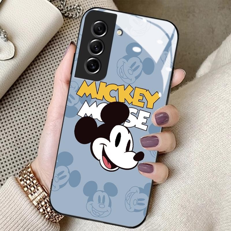 Hard Case For Samsung S21 FE 5G S21 5G S21 Plus S21 Ultra HD Tempered GlassCartoon Simple Minnie Mic