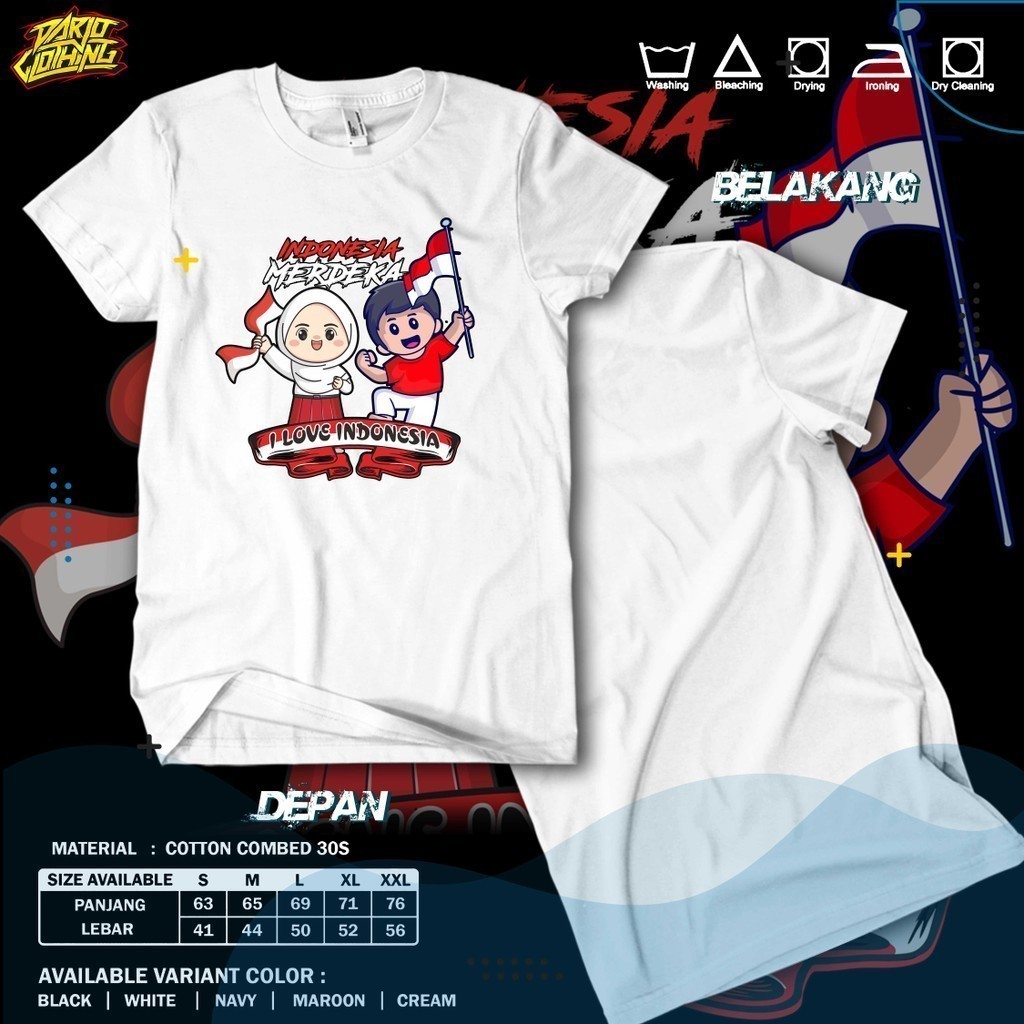 Toko Kaos -  Kaos Dirgahayu Indonesia Merdeka I Love You Indonesia Semi Katun