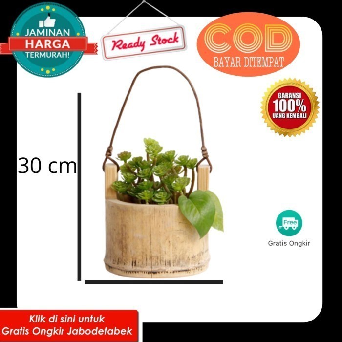 pot gantung dari bambu alami - Hijau - Hijau