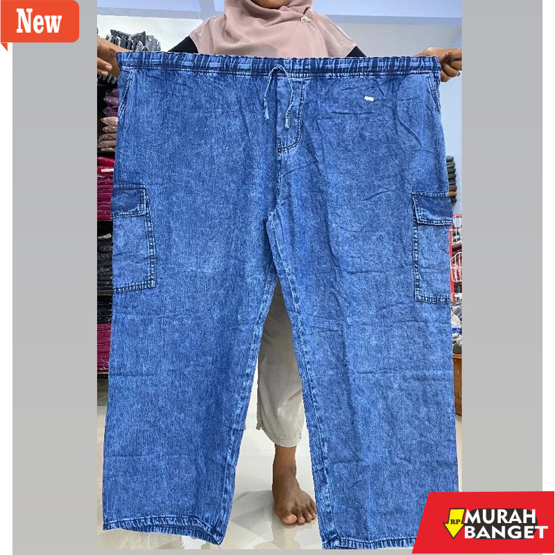 Celana cargo/Soft jeans wanita yg kekinian- BB 90-135 KG Celana Jeans Jumbo BAGGY CARGO Bigsize Jumb