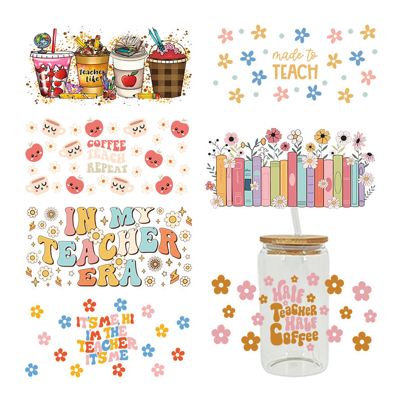 

3D UV DTF Transfers Stickers, Cup Wraps, Back To School Printed for DIY Glass Ceramic Metal Leather Etc, 16oz D7618