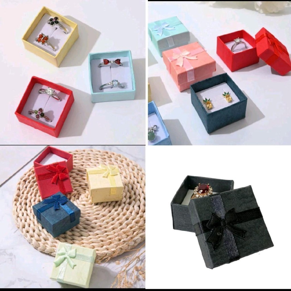 (2 pcs kotak) 2 kotak cincin pita tempat kotak cincin lamaran nikah tunangan