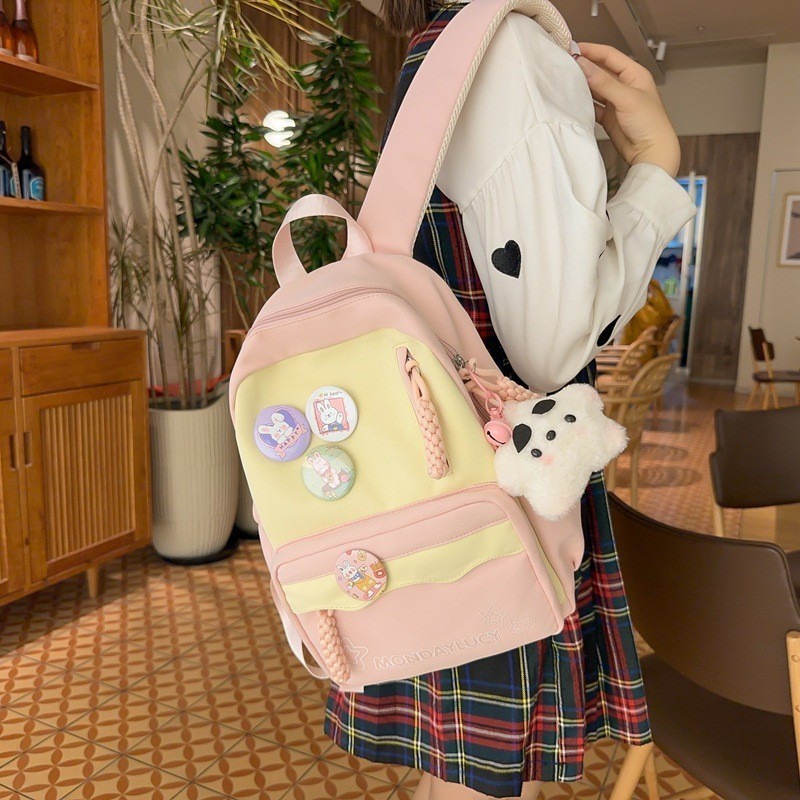 Tas Sekolah SMA Anak Perempuan Tas Punggung Kapasitas Besar Murid Kuliahan Warna Kontras Warna Kontr