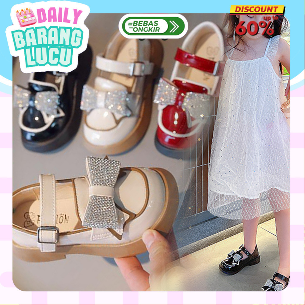 Sepatu Pantovel Pesta Anak Perempuan Pita Blink Glitter  Usia Sekolah SD SMP F2023-36