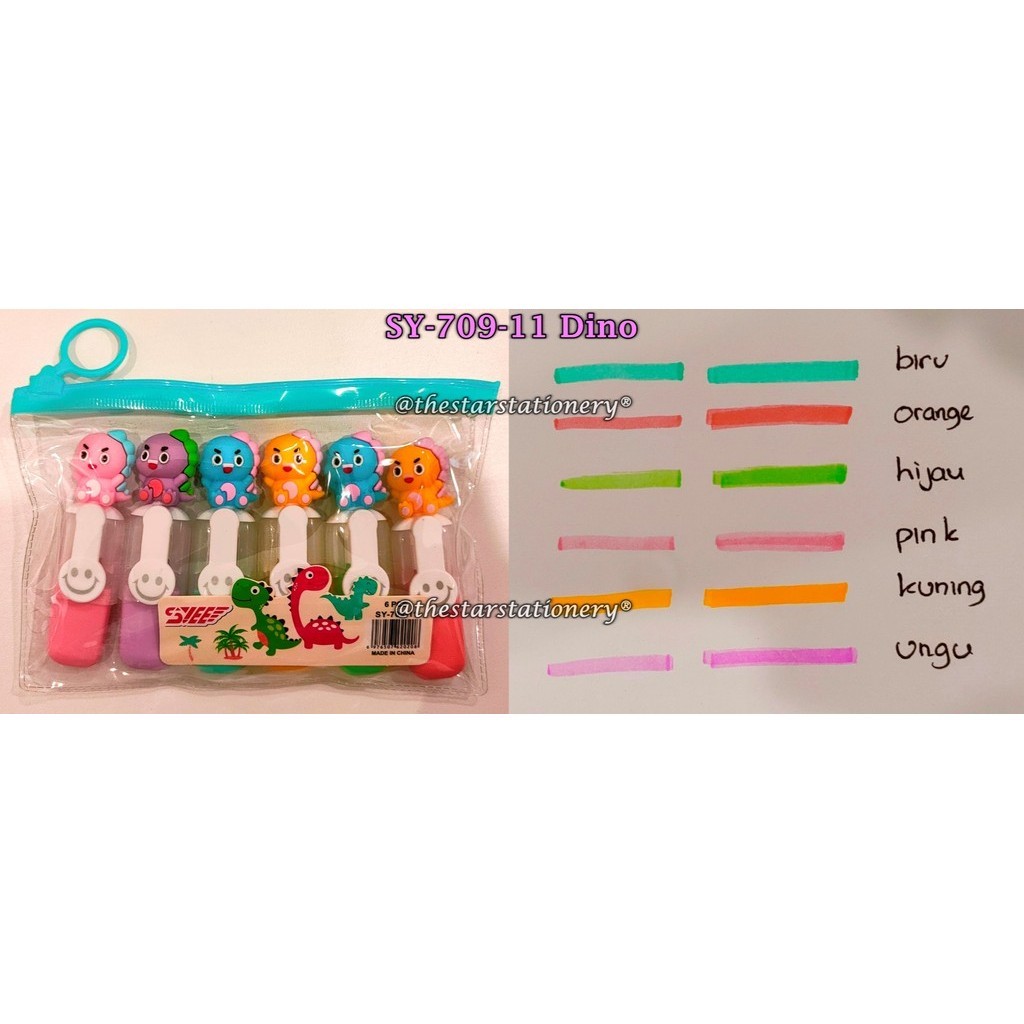 

(1 Set Isi 6 Pcs) GROSIR Highlighter Kepala Dino SY-709-11 / Highlighter Mini Kepala Boneka Dino