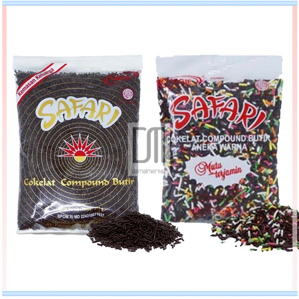 

Meses Coklat Butir Safari L'agie Lagie Compound Sprinkle Topping Taburan Warna Warni 100 Gr 250 Gr 500 Gr 1 Kg Dark Chocolate Bungkus Sachet Ziplock Repack