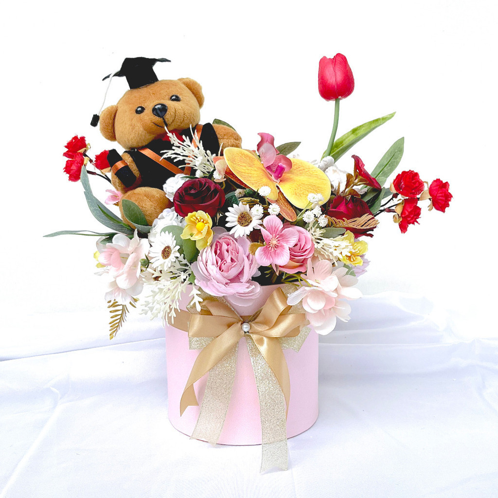 Buket Bunga Bloom Box Wisuda Boneka Artificial Flower Bouquet Graduation Sunset