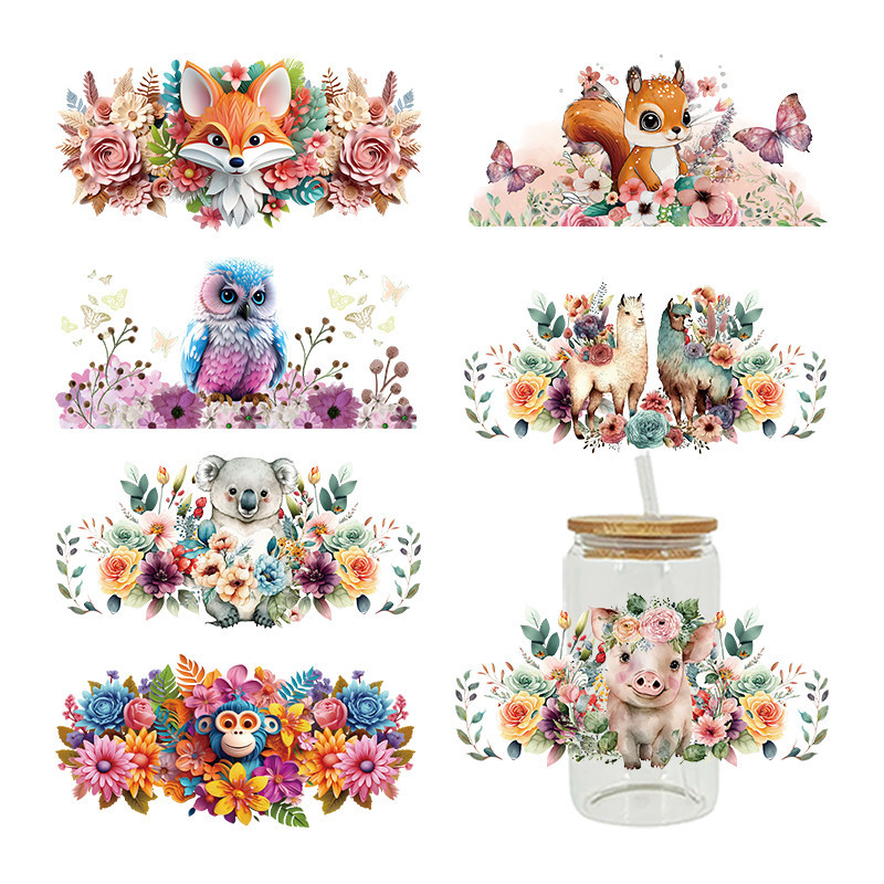

UV DTF Transfer Sticker Animals Flower For The 16oz Libbey Glasses Wraps Cup Can DIY Waterproof D14198