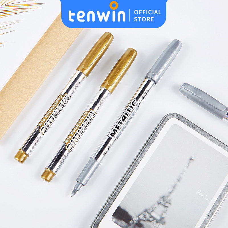 

Metallic Pen Baoke Gold Silver Pen Marker Spidol metalik emas perak baoke Spidol Ban Motor Mobil Paint Marker Permanent-tenwin offical