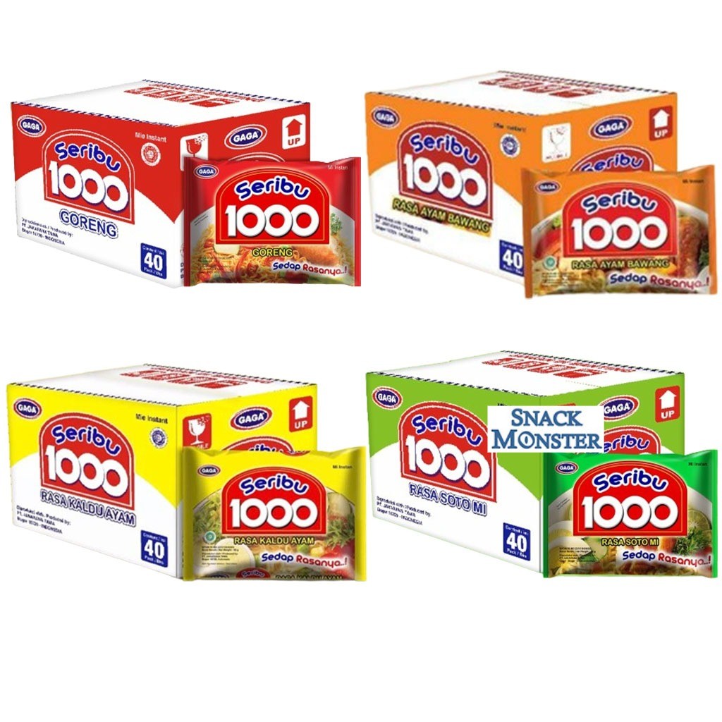 

Mie Gaga 1000 Goreng, Soto, Kaldu Ayam, Ayam Bawang Karton - Netto 40 bks x 50 gr