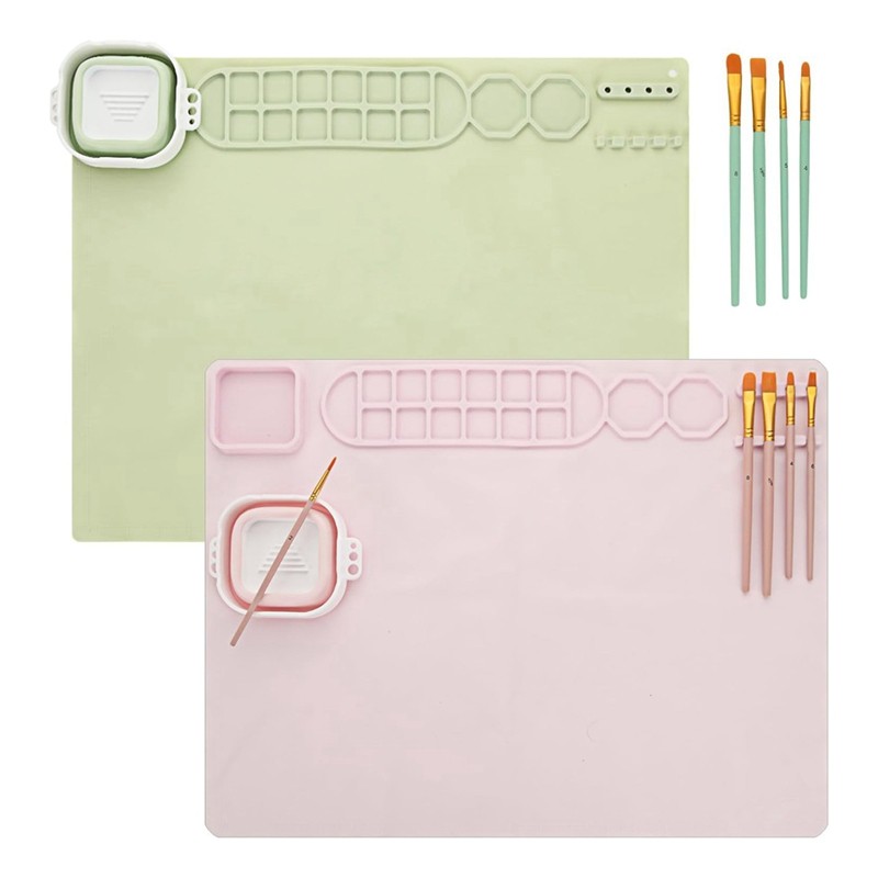 

2 PCS Painting Mat With Water Cup, Silica Gel 20X16 Inch Art Mat Craft Mat For Painting Paint Mats