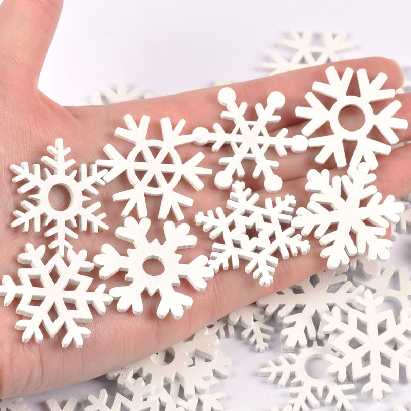 

50pcs White snowflake Wood Slices Decoration DIY Crafts Supplies Scrapbooking Wooden Ornament Accessories 35mm M2274