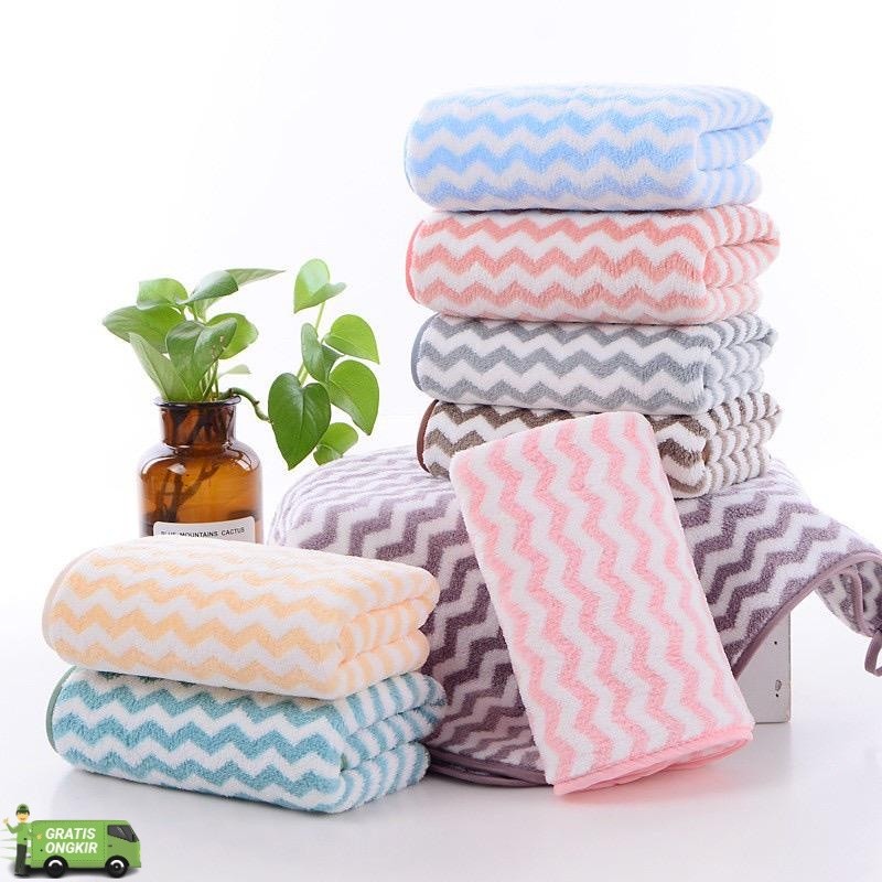 HANDUK MANDI TOWEL ZIGZAG SALUR DEWASA MICROFIBER SUPER LEMBUT 70X140