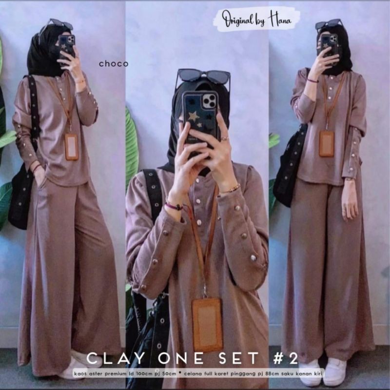 Cod inara one set/clay one set/set kulot/setelan celana/baju muslim/gamis remaja kekinian/gamis prem