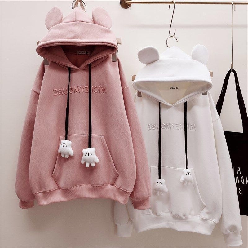 ZUNIT Hoodie Oversize Korea Mickey Mouse Topi Telinga Tikus Lucu Unisex Lilac Korean Style