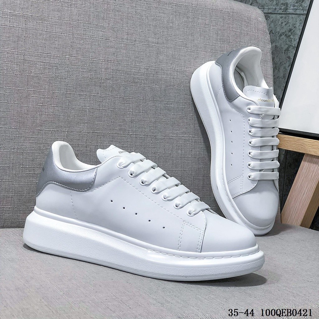 Alexander McQueen Low cut Casual Thick Sole Soft White Shoes Sneakers For Men and Women White Silver