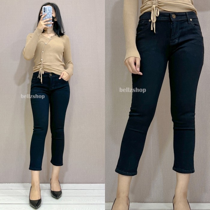 ✨TERLARIS✨ -Celana Jeans 7 9 Wanita Pensil Hitam Pekat Stretch Bellzshop 7924 - Hitam, 30