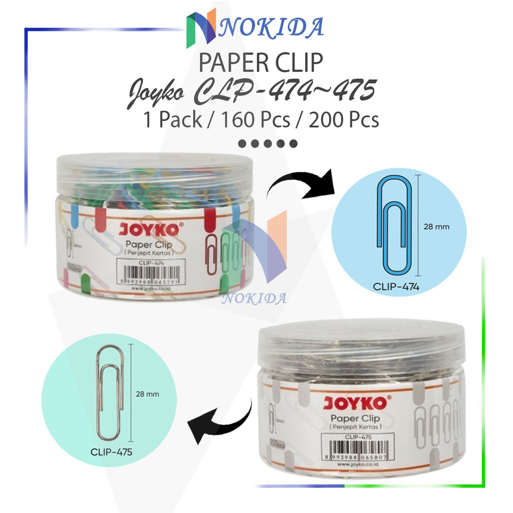 

Nokida Klip Dokumen Warna Warni Jokyo 1 box [CLP-474] / Paper Clips Silver CLP-475 / Binder Jepit Surat 1 Pack 200 Pcs