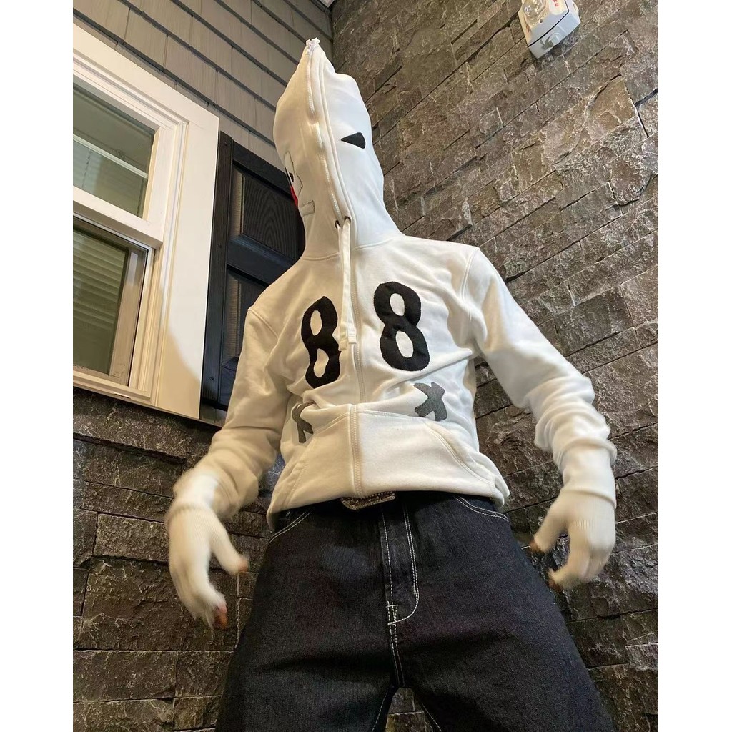 Y2K Full Zip Up Hoodie Women Men Skeleton Skull Gothic Grunge Oversized Aesthetic Sweatshirts Emo Al