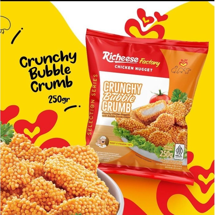 

Chicken Nugget Krispi RICHEESE FACTORY Crunchy Bubble Crumb 250 Gr Premium Halal