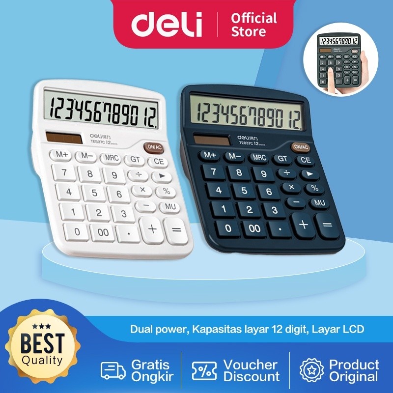 

Kalkulator deli Desktop Calculator / Kalkulator Meja 12 Digit Dual Power Layar LCD TE837C