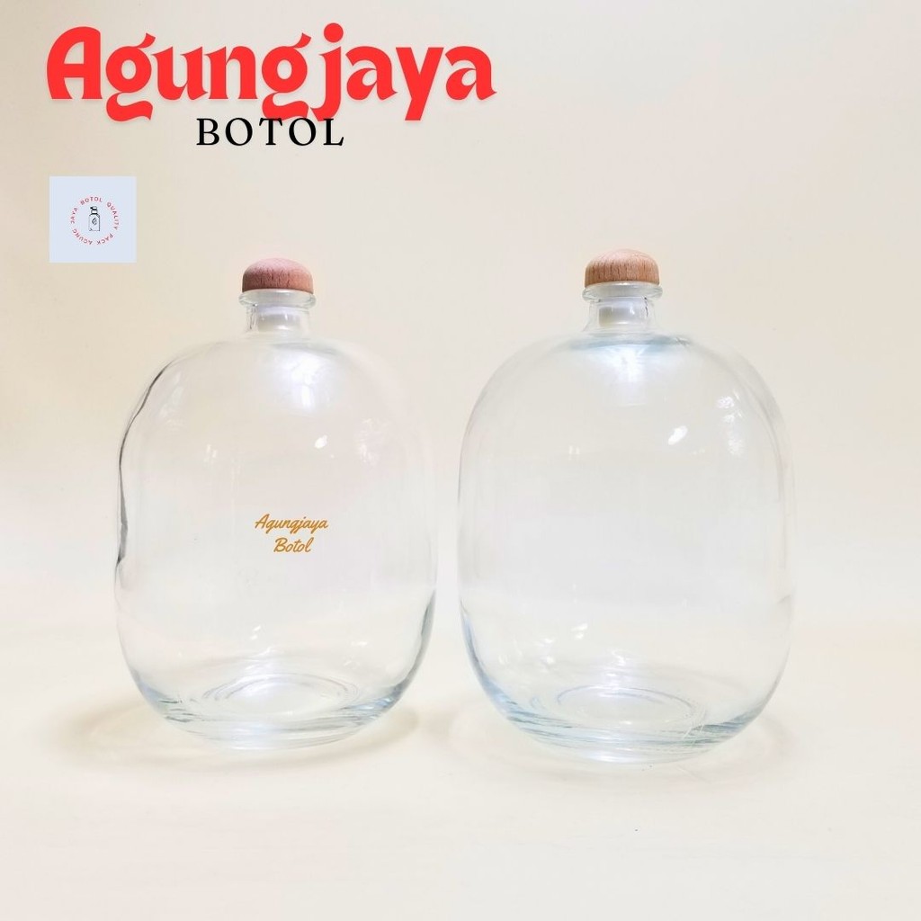 Botol Kaca 1500 ml Telur Clear Tutup Wood / Botol Juice Kaca / Botol Kopi  /Botol Kaca Cair / Yk