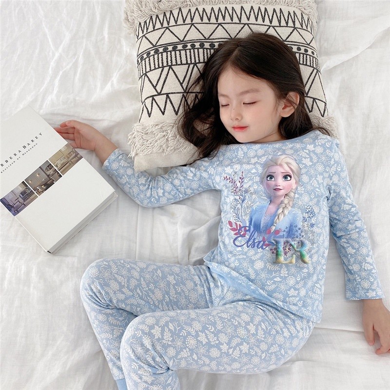 BI PA-018 Piyama Tidur Untuk Anak Perempuan Motif Frozen Elsa Baju Tidur Setelan Lengan Panjang Leng