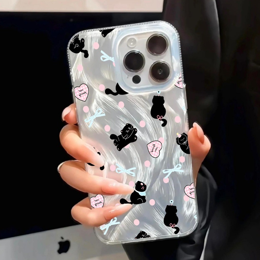 New! Black Cat Party Aesthetic Silver Feather Case hp iPhone 11 PRO MAX XS XR 12 13 14 15 PLUS