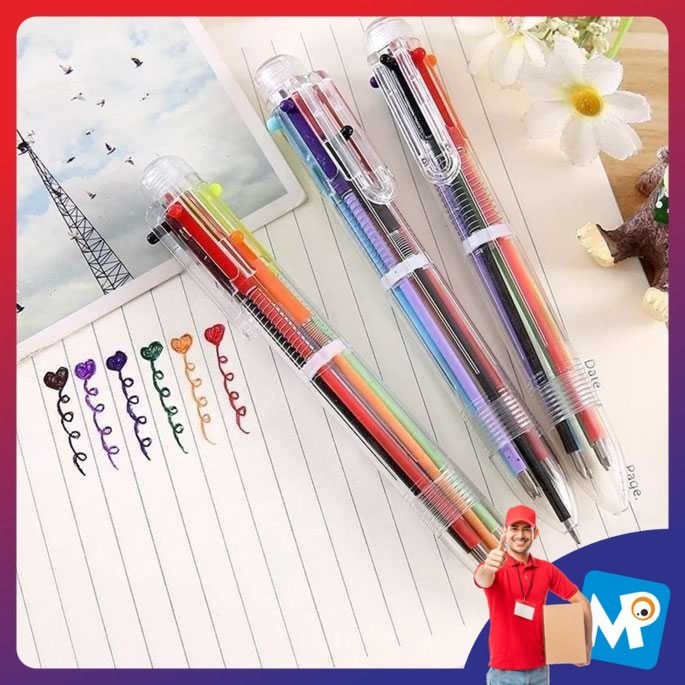

Pulpen 6 in 1 Pena Bolpoin Warna-Warni Multi Colored Pen
