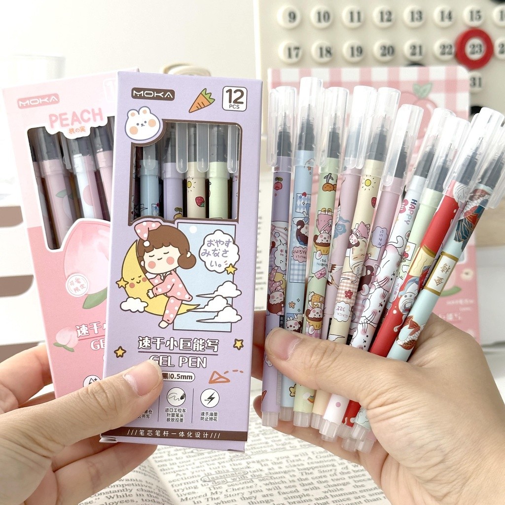 

1 LUSIN (12 PCS) PULPEN GEL TIP RUNCING MOTIF KARTUN LUCU 0,5MM FS