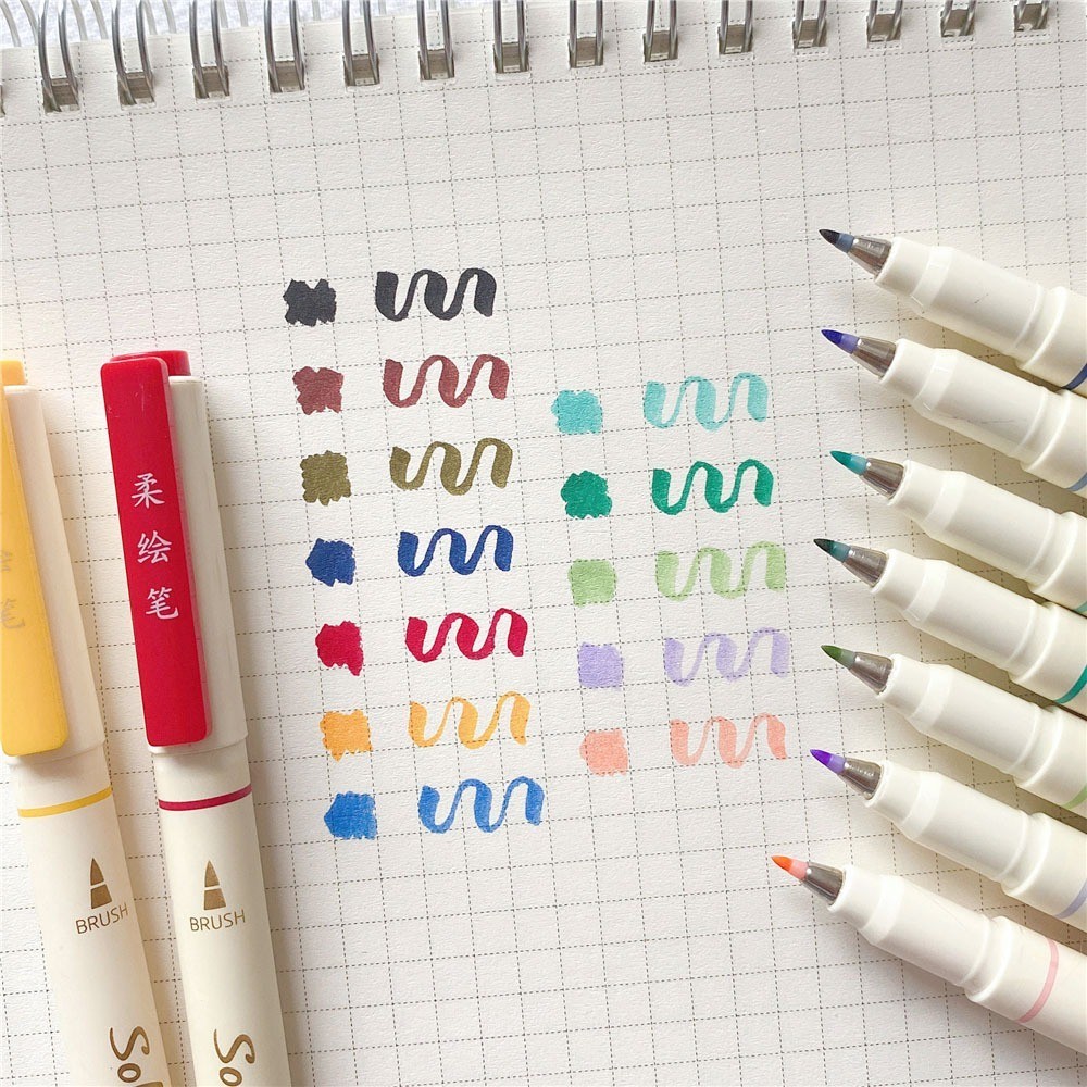 

12 Warna Soft Brush Pen Calligraphy Pena Kuas Warna Warni Brush Lettering Marker Stabilo Pulpen Pena Kaligrafi Coloring Markers