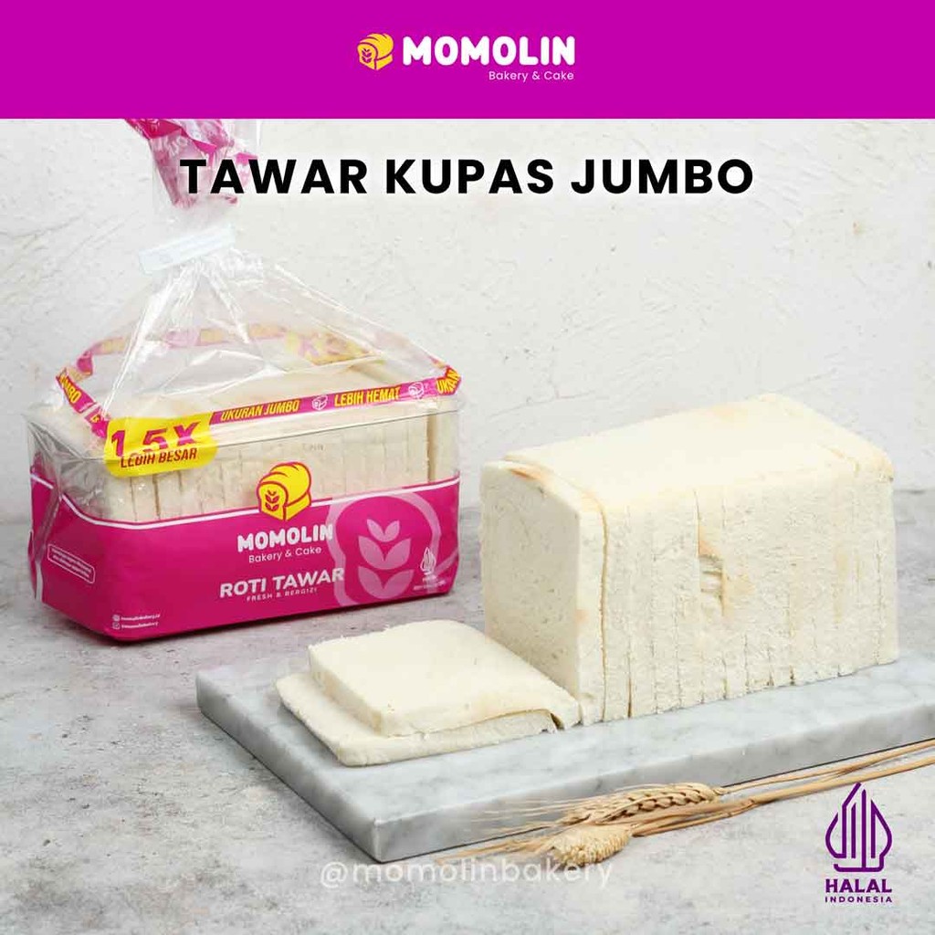 Momolin Bakery Tawar Kupas Jumbo - Roti Sarapan - Roti Tawar Lembut Murah Besar - Tawar Soft