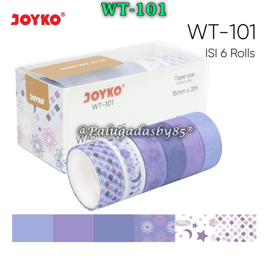 

(1 Set Isi 6 Pcs) GROSIR Washi Tape JOYKO WT-101 / Pita Perekat Selotip Kertas Warna Joyko WT-101