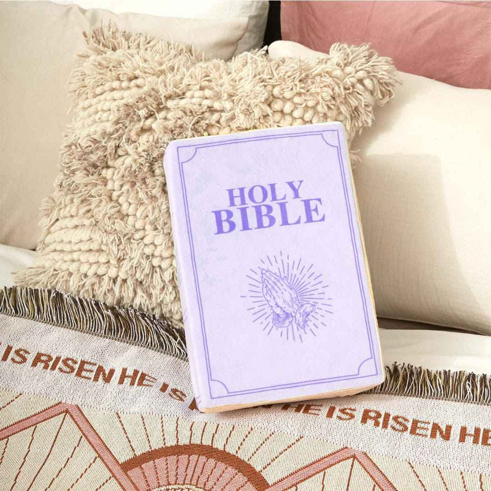Purple Holy Bible Book Pillow That Opens with Bible Text Scriptures Christian Gift Stuffed Plushie B