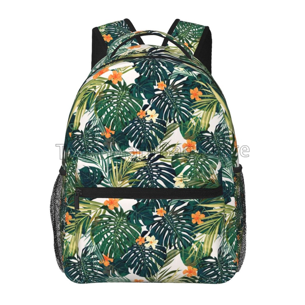 

Tropical Green Leaves and Flowers Backpack for Women Girls Student School Book Bag Travel Hiking Camping Daypack
