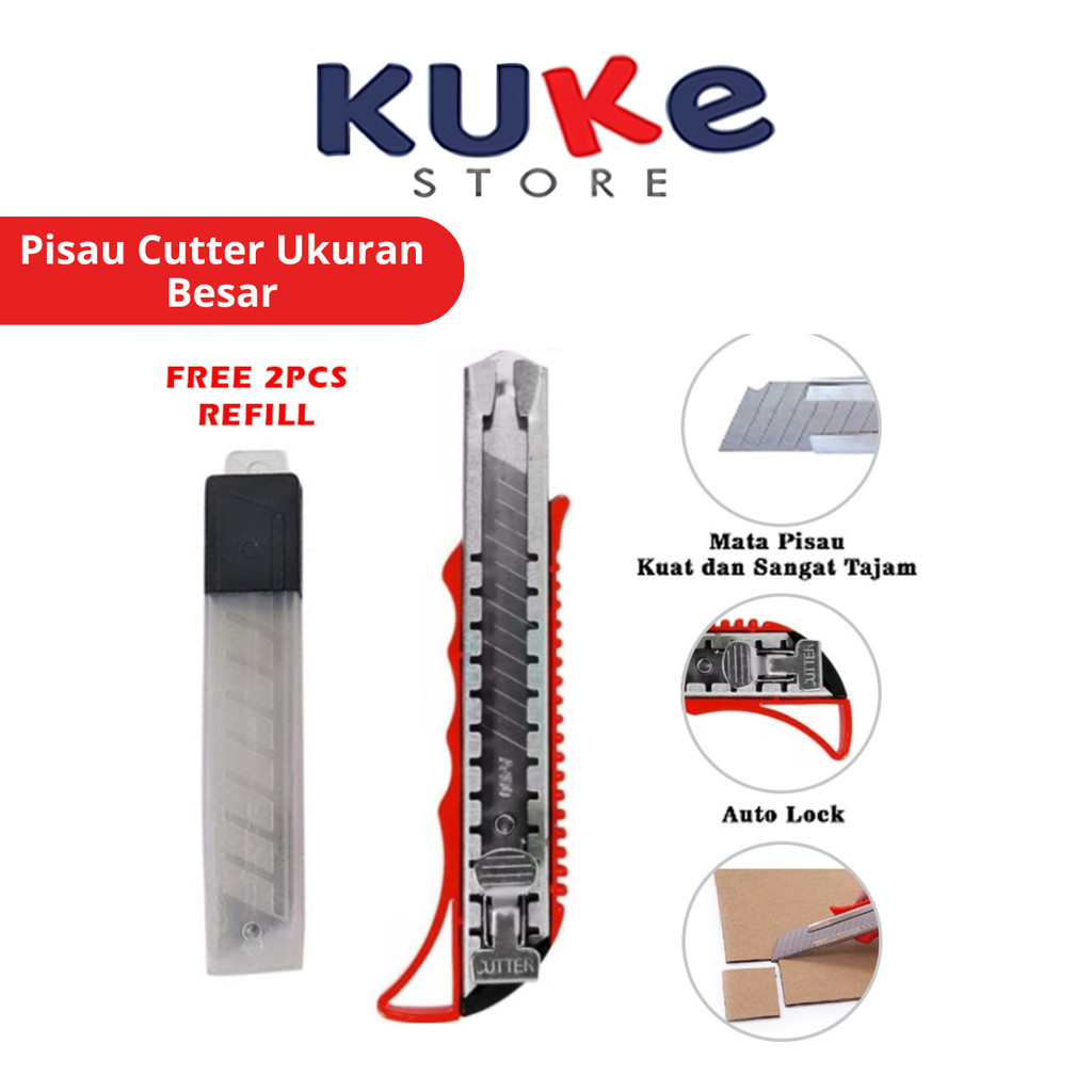 

Pisau Cutter Ukuran Besar FREE Refill 18mm Kater Pemotong Kertas Super Tajam Cuter Alat Potong Kardus Plastik Silet