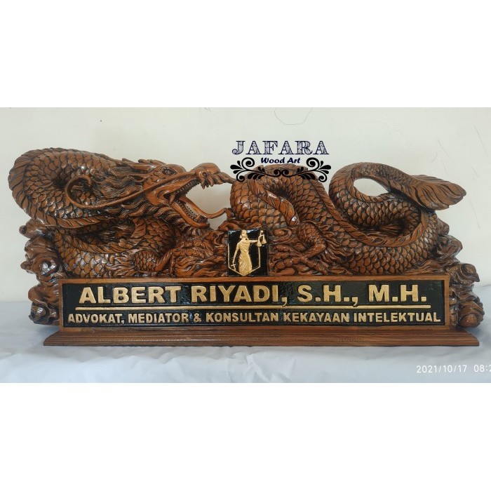 

Papan Nama Jabatan Kayu Jati Ful Ukir Motif Naga Cina Bisa Request FJ557