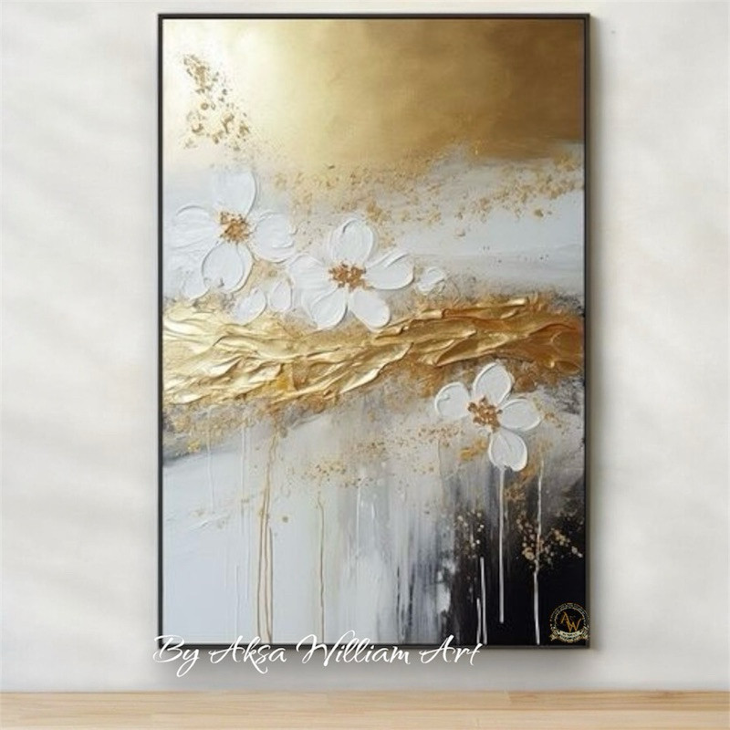 

lukisan dinding bunga gold aesthetic modern