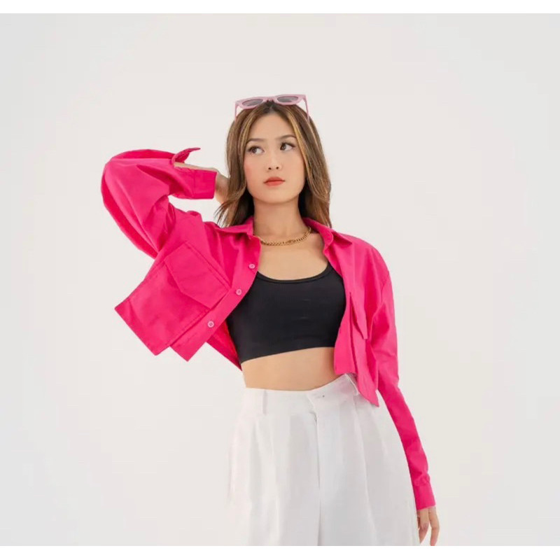 KF - ZRD KEMEJA CROP KANTONG DEPAN NAKI / DITTO KEMEJA CROP / OUTFIT ATASAN KEKINIAN WANITA