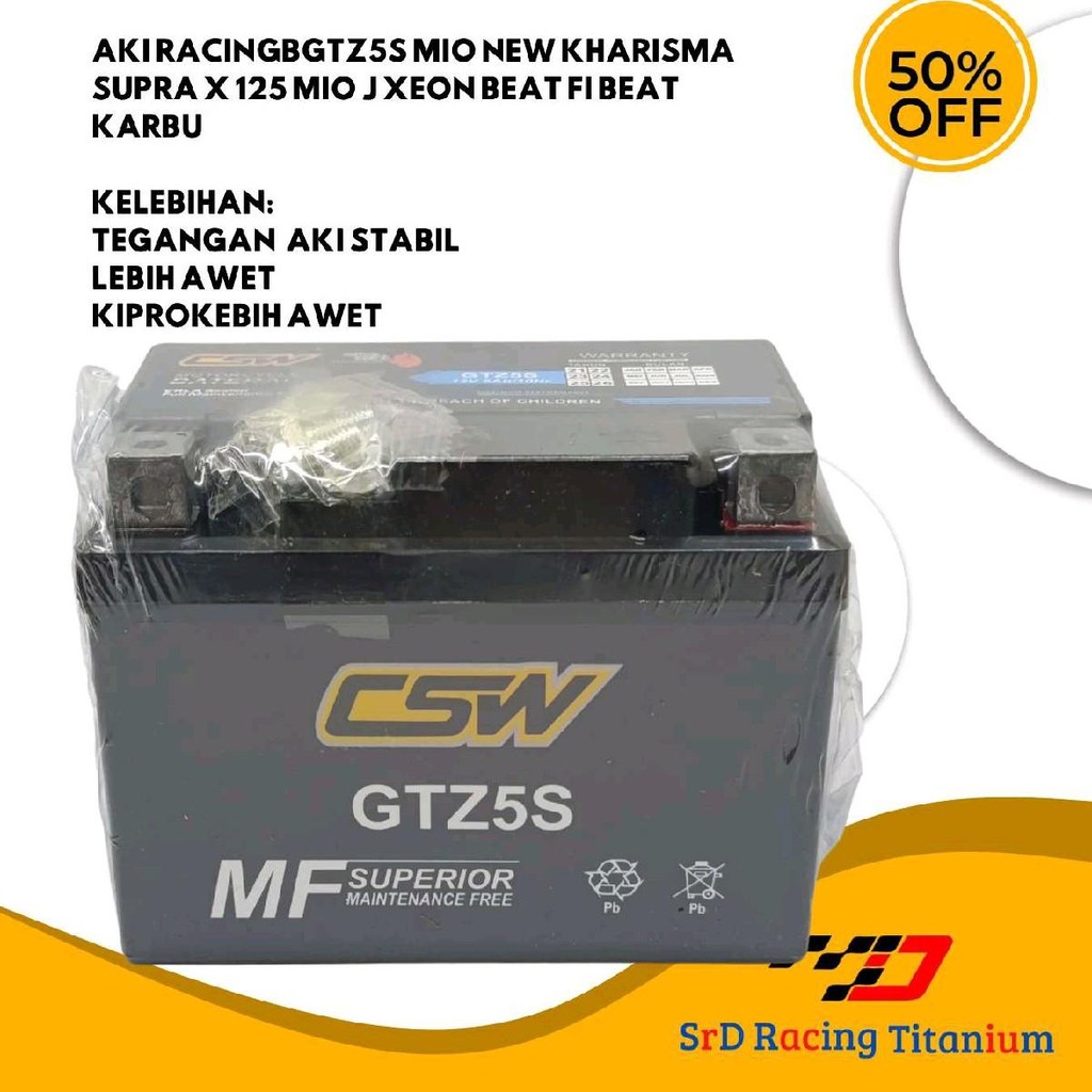 ACCU AKI GTZ5S SUPRA X 125 KHARISMA MIO BEAT-BEAT FI VARIO MIONEW MIO J MIO 125 MIO M3 VIXION DLL HI