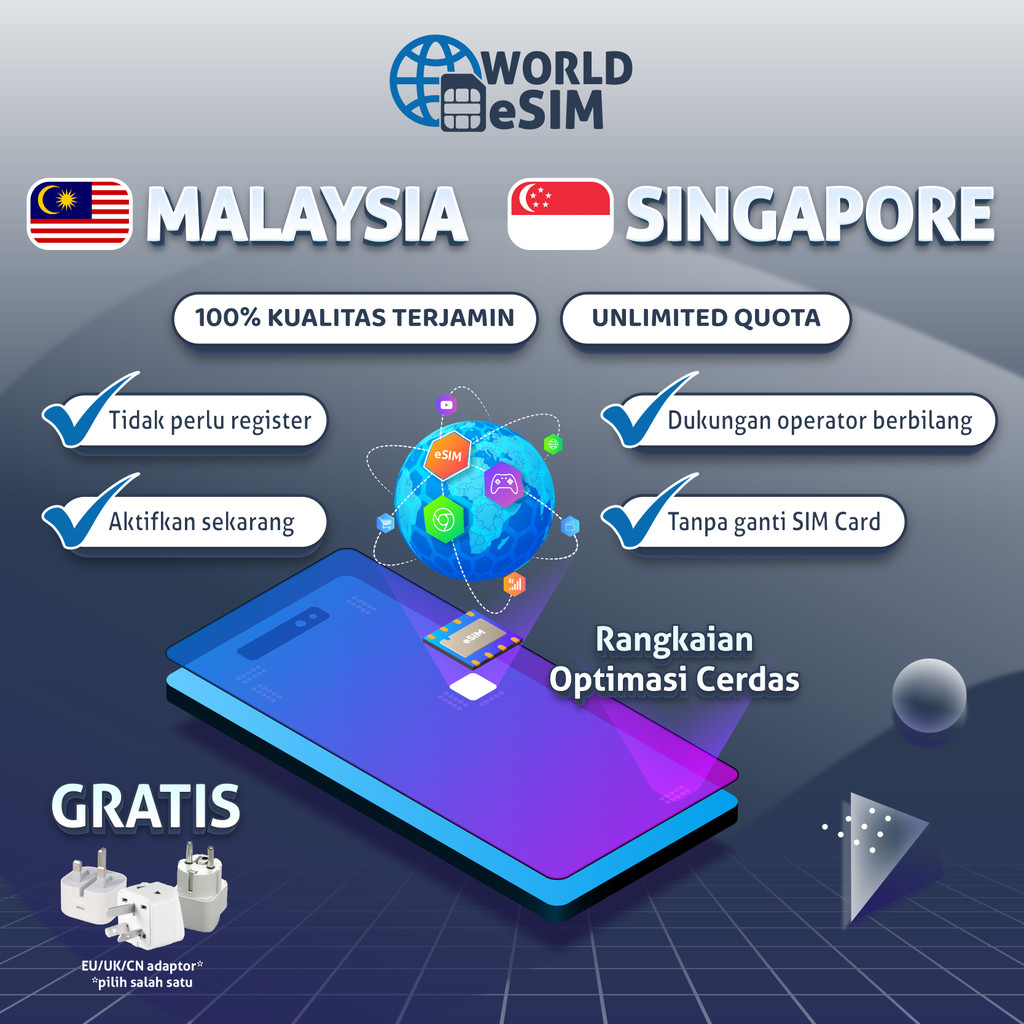 WORLDesim eSIM Singapore Malaysia Besar Unlimited Internet Data | eSIM Singapore Unlimited | eSIM Ma